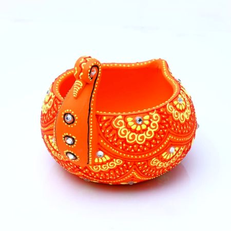 Handmade Washable Terracotta Modern Swan Diya Tealight T-Light Holder - Orange